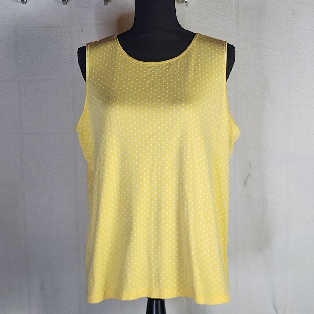 CJ Banks Yellow Polka Dot Layer Your Look Cotton Satin Hem Dress Tank Top Sz 1X